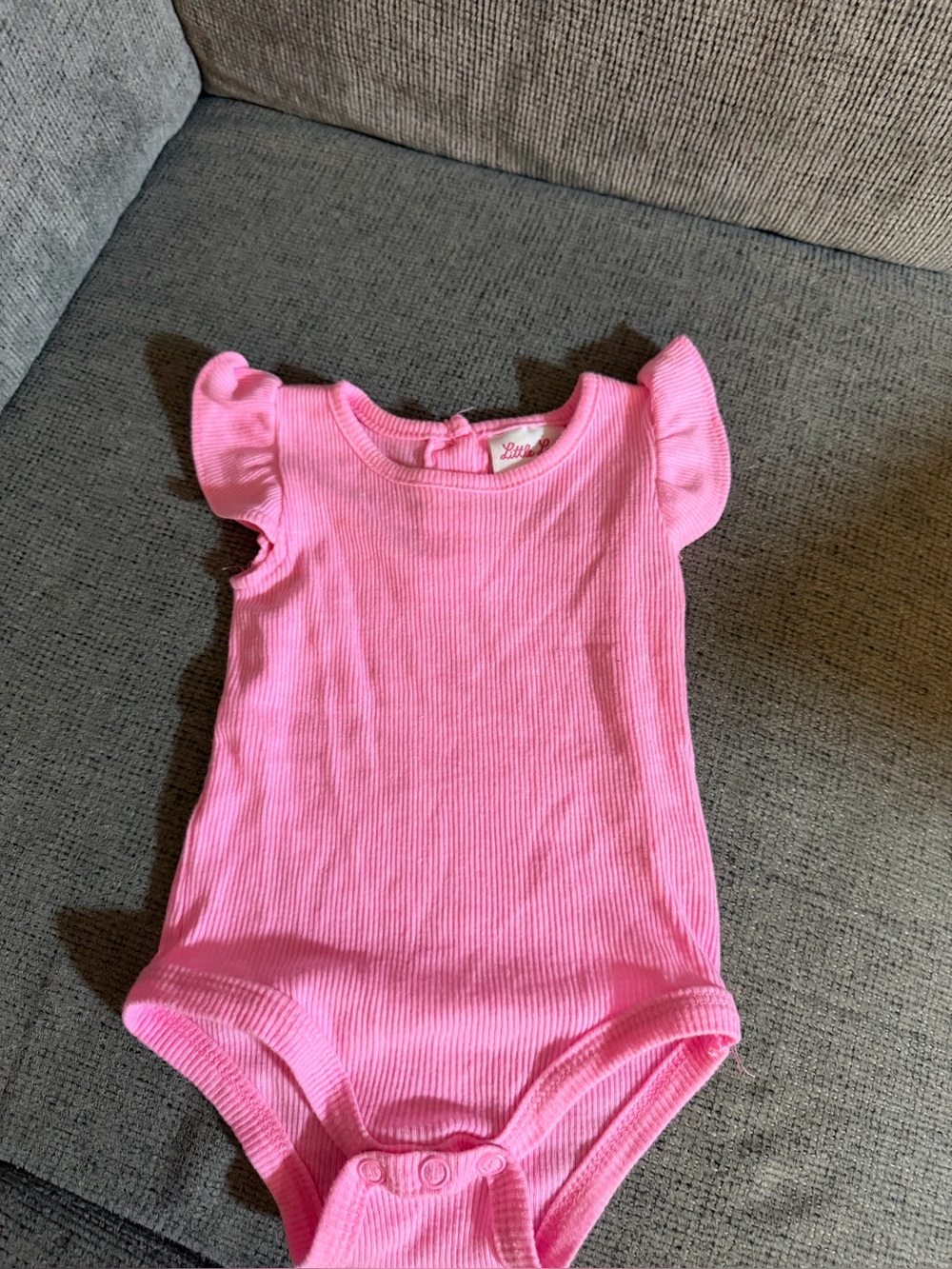 Little Lass Pink Ribbed Flutter-Sleeve One-Piece